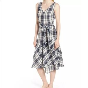 Nordstrom Signature Wrap Dress Navy White Plaid